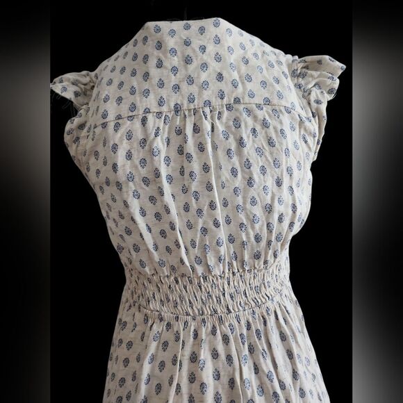 Monteau Los Angeles Empire Waist Maxi Dress Size XS Blue White Rayon Linen Blend - Picture 11 of 13